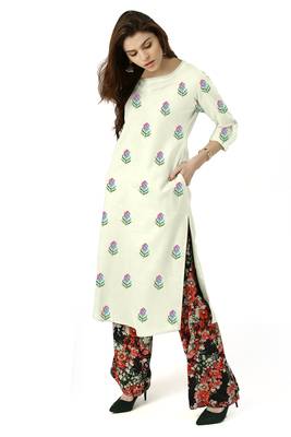 off-white rayon embroidered long-kurtis For Women 1