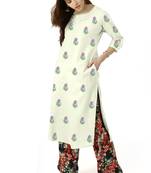 off-white rayon embroidered long-kurtis For Women