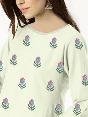 off-white rayon embroidered long-kurtis For Women 2