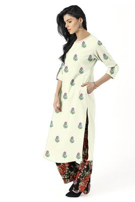 off-white rayon embroidered long-kurtis For Women 3