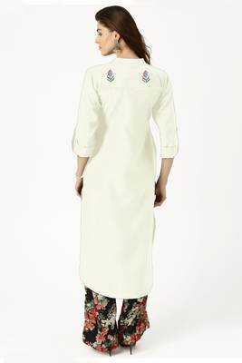 off-white rayon embroidered long-kurtis For Women 5