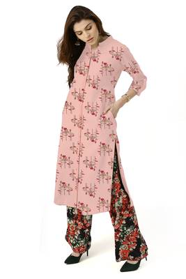 pink cotton printed long-kurtis For Women 1