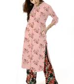 pink cotton printed long-kurtis For Women