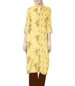 yellow cotton printed long-kurtis For Women