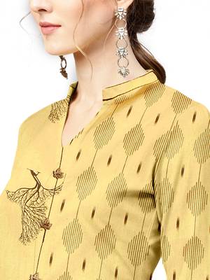 yellow cotton printed long-kurtis For Women 2