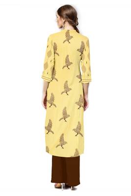 yellow cotton printed long-kurtis For Women 5