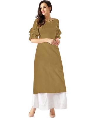 brown rayon plain long-kurtis For Women 1