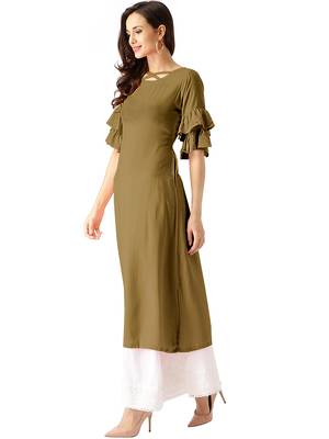 brown rayon plain long-kurtis For Women 2