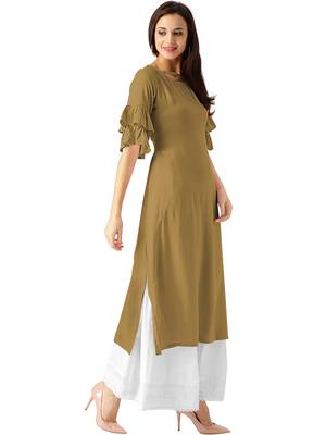 brown rayon plain long-kurtis For Women 3