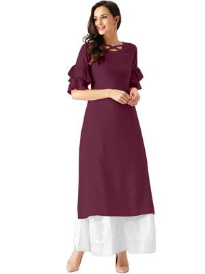 wine rayon plain long-kurtis For Women 1