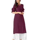wine rayon plain long-kurtis For Women