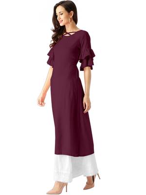wine rayon plain long-kurtis For Women 2
