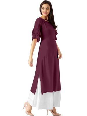 wine rayon plain long-kurtis For Women 3