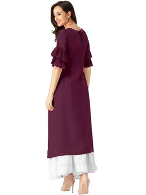 wine rayon plain long-kurtis For Women 4