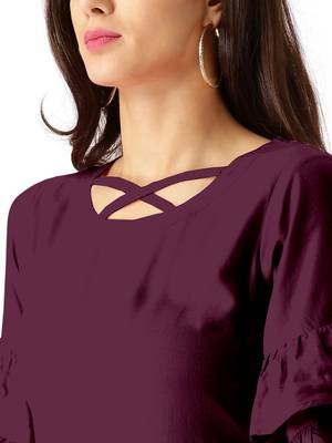 wine rayon plain long-kurtis For Women 5