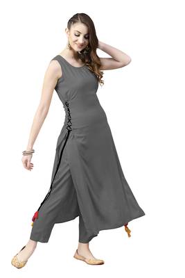 grey rayon plain long-kurtis For Women 1
