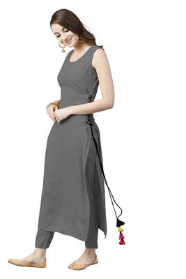 grey rayon plain long-kurtis For Women 3