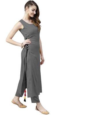 grey rayon plain long-kurtis For Women 4