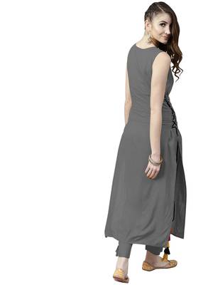 grey rayon plain long-kurtis For Women 5