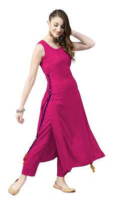 rani-pink rayon plain long-kurtis For Women 1