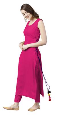 rani-pink rayon plain long-kurtis For Women 3