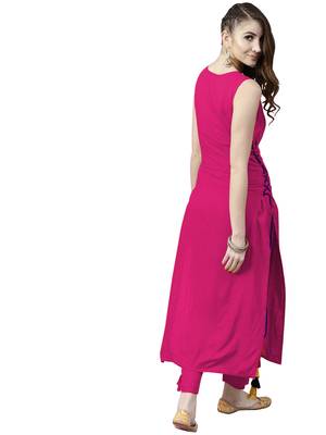 rani-pink rayon plain long-kurtis For Women 5