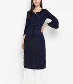 blue rayon plain long-kurtis For Women
