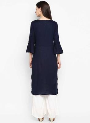 blue rayon plain long-kurtis For Women 3