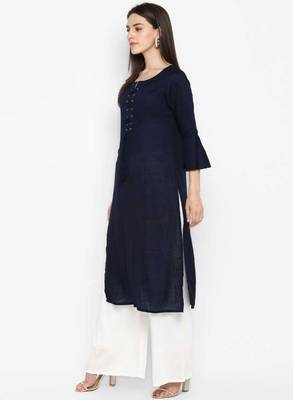 blue rayon plain long-kurtis For Women 4