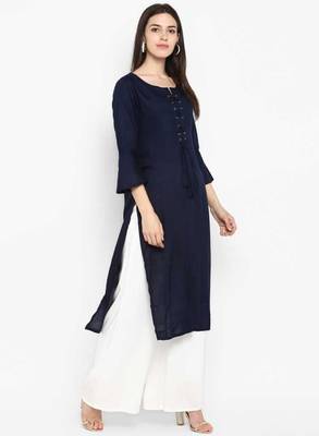 blue rayon plain long-kurtis For Women 5