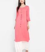 light-pink rayon plain long-kurtis For Women
