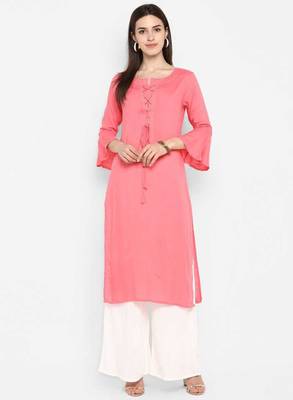 light-pink rayon plain long-kurtis For Women 2