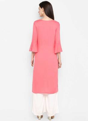 light-pink rayon plain long-kurtis For Women 3