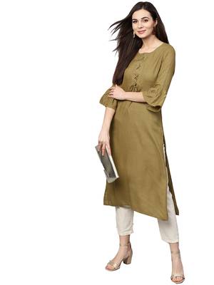 brown rayon plain long-kurtis For Women 1