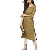 brown rayon plain long-kurtis For Women