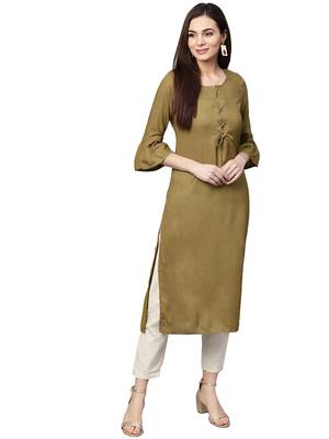 brown rayon plain long-kurtis For Women 3
