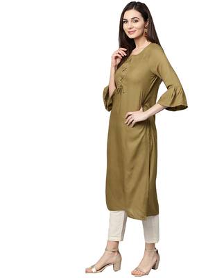 brown rayon plain long-kurtis For Women 4