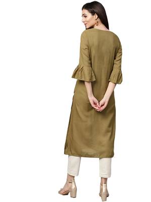 brown rayon plain long-kurtis For Women 5