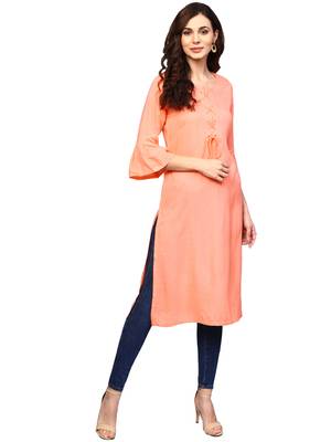 orange rayon plain long-kurtis For Women 1