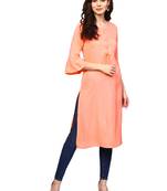 orange rayon plain long-kurtis For Women