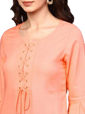 orange rayon plain long-kurtis For Women 2