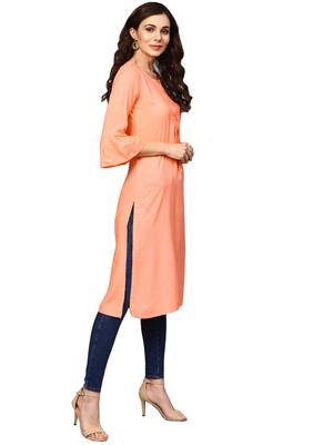 orange rayon plain long-kurtis For Women 3