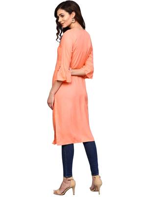 orange rayon plain long-kurtis For Women 4
