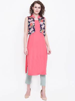 light-pink rayon plain long-kurtis For Women 1
