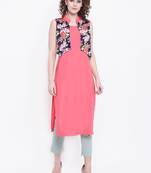 light-pink rayon plain long-kurtis For Women