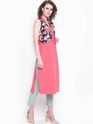 light-pink rayon plain long-kurtis For Women 3