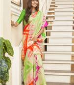 Multicolor printed cotton silk saree with blouse