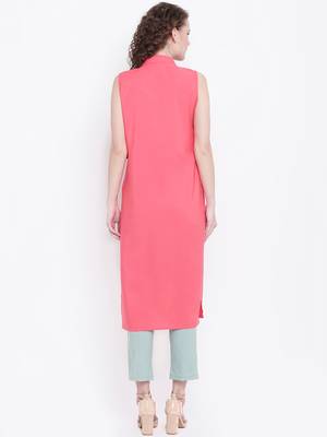 light-pink rayon plain long-kurtis For Women 4