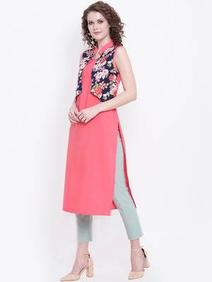 light-pink rayon plain long-kurtis For Women 5