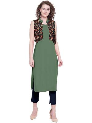 Mehendi rayon plain long-kurtis For Women 1